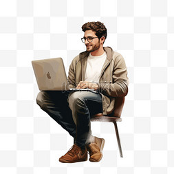 坐在椅子上拿着笔记本电脑的人