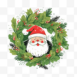 绿色树叶圆圈手绘图片_圣诞节卡通手绘圣诞老人装饰元素
