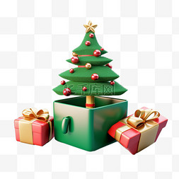 打开的空礼盒图片_圣诞节元素礼盒圣诞树3d免抠