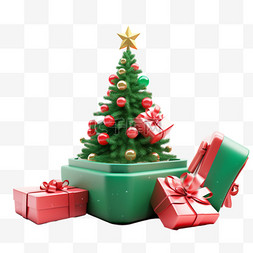 打开盖子礼盒图片_圣诞节礼盒3d免抠元素圣诞树