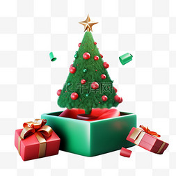 打开空礼盒图片_圣诞节礼盒圣诞树元素3d免抠