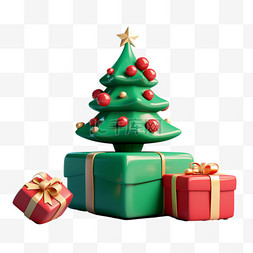 打开盖子礼盒图片_圣诞节礼盒3d圣诞树免抠元素