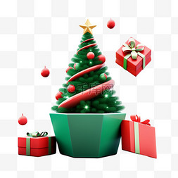 打开盖子礼盒图片_礼盒圣诞树3d免抠元素圣诞节