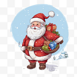 圣诞节背景图片_圣诞节圣诞老人手绘送礼物卡通元