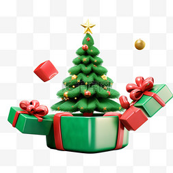 打开盖子礼盒图片_3d免抠圣诞节礼盒圣诞树元素