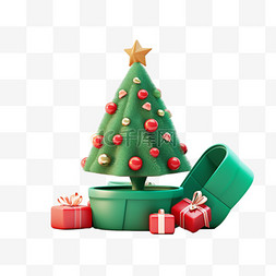 礼盒圣诞节圣诞树3d免抠元素