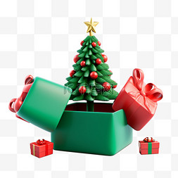 打开盖子礼盒图片_礼盒圣诞树3d圣诞节免抠元素