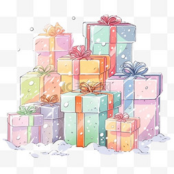 圣诞节礼物雪图片_圣诞节手绘礼物礼盒免抠元素
