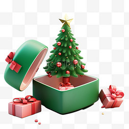 打开盖子礼盒图片_圣诞节礼盒免抠元素圣诞树3d