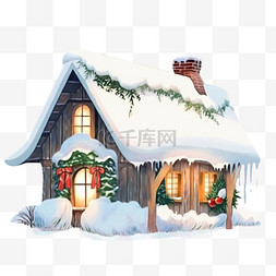 冬天圣诞屋下雪手绘免抠元素