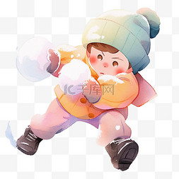 雪球背景图片_冬天手绘元素可爱男孩拿雪球卡通