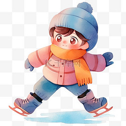 冬天男孩滑冰手绘元素卡通