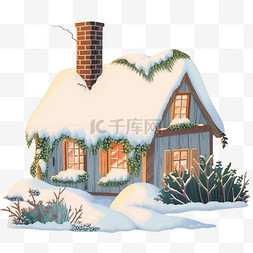 下雪背景图片_下雪圣诞屋免抠元素手绘冬天