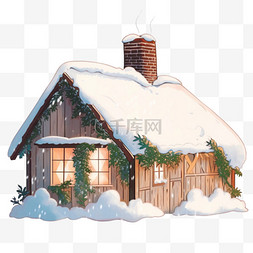 下雪圣诞屋免抠手绘元素冬天