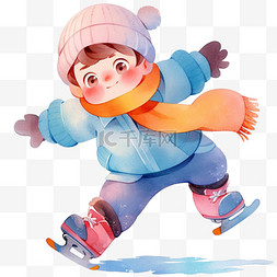 冬天男孩手绘滑冰卡通元素