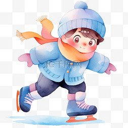冬天滑冰男孩卡通手绘元素