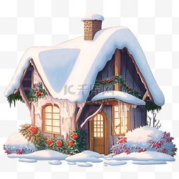 圣诞屋下雪手绘免抠元素冬天