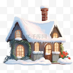 圣诞背景psd图片_下雪圣诞屋手绘免抠元素冬天