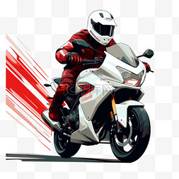 摩托车图片_身着白色夹克的男子骑着红色摩托