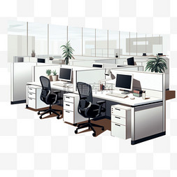 有椅子和书桌的空荡荡的办公室隔