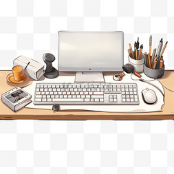 有其他图片_一张有键盘、鼠标和其他物品的桌