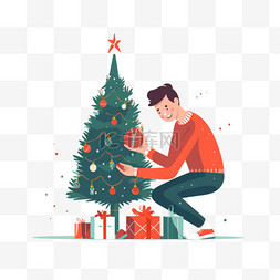 圣诞嗨皮树圣诞树扁平风圣诞节