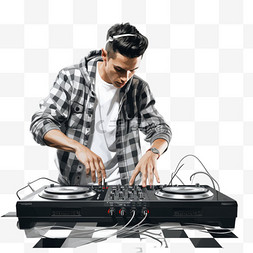 穿着黑白格子衬衫的男子玩DJ混音