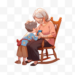 坐在椅子上的男孩图片_感恩节陪长辈看书手绘卡通元素