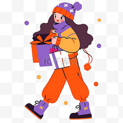 紫色衣服的女孩图片_时尚卡通手绘女孩购物元素