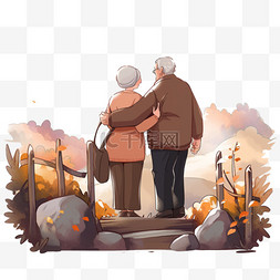 感恩节搀扶年迈的夫妻背影手绘元
