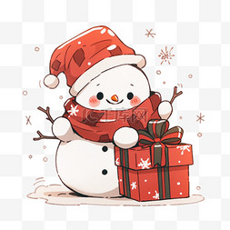 红色的礼盒图片_圣诞节手绘元素雪人拿着礼盒卡通