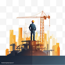 一名男子站在一座在建建筑的顶部
