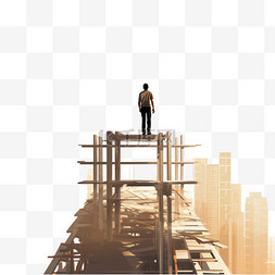 一名男子站在一座在建建筑的顶部