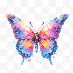 蝴蝶手绘彩色元素立体免扣图案
