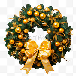 黄色的装饰彩带图片_圣诞节装饰免抠元素花环3d