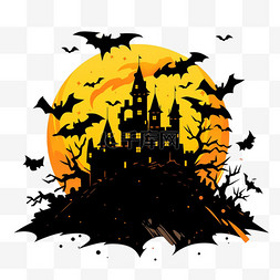城堡蝙蝠卡通万圣节手绘元素