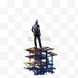 在建图片_一名男子站在一座在建建筑的顶部