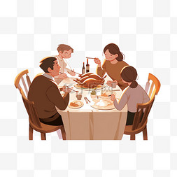 感恩节一家团聚手绘吃饭卡通元素