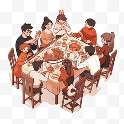 一家团聚感恩节吃饭卡通手绘元素