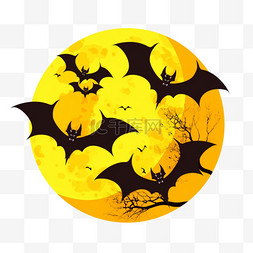 月圆背景图片_万圣节卡通手绘月亮蝙蝠元素