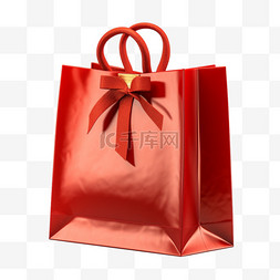 购物袋红色图片_购物袋红色元素立体免扣图案