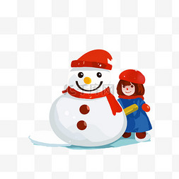 圣诞节艺术字图片_立冬冬天雪地堆雪人的小女孩