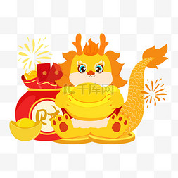 抱金元宝图片_新年抱元宝的中国龙