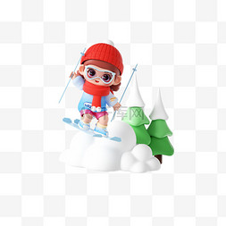 冬季人物图片_冬季冬天3D立体雪天滑雪人物