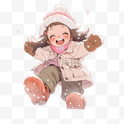 卡通冬天可爱的女孩玩雪手绘元素