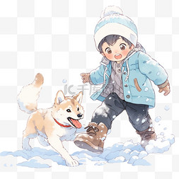 冬天孩子卡通雪天玩耍手绘元素