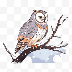 冬天树枝手绘猫头鹰卡通元素