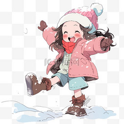 手绘女生图片_可爱的女孩玩雪冬天卡通手绘元素