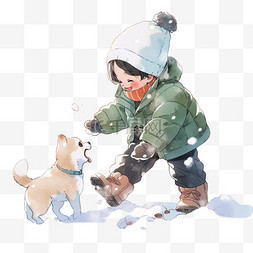 戴帽子卡通小狗图片_卡通冬天孩子雪天玩耍手绘元素