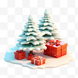 圣诞节雪景圣诞树小木屋元素